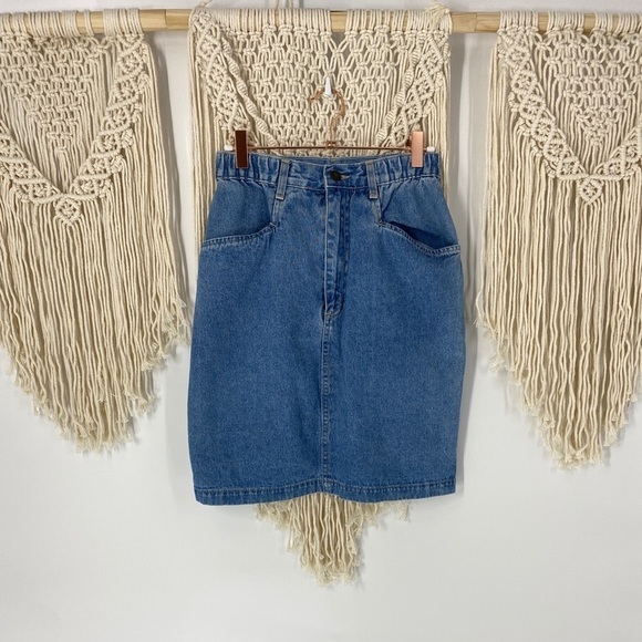 Vintage 90s Denim&Co Denim Pencil Skirt Elastic - Picture 1 of 4